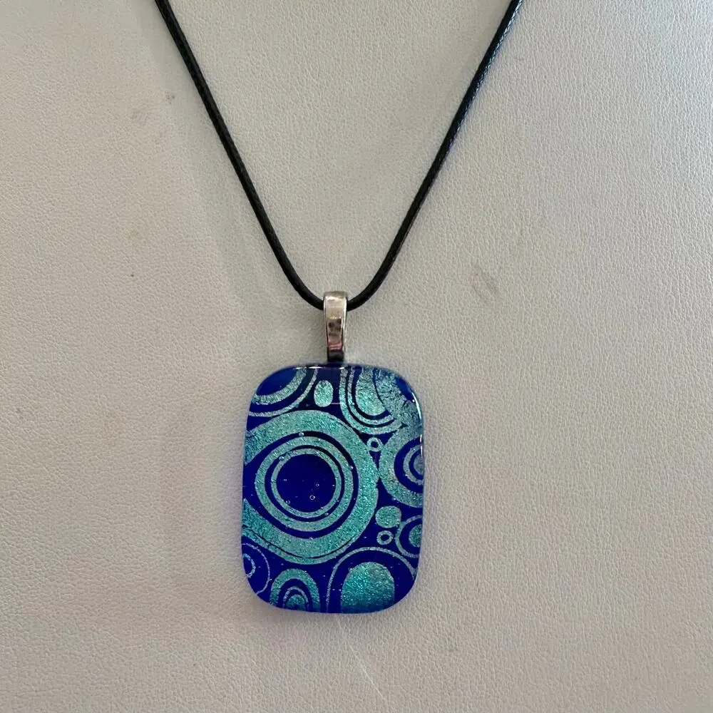 🎉HP!🎉Geometric Dichroic Blue Artisan Glass Pendant